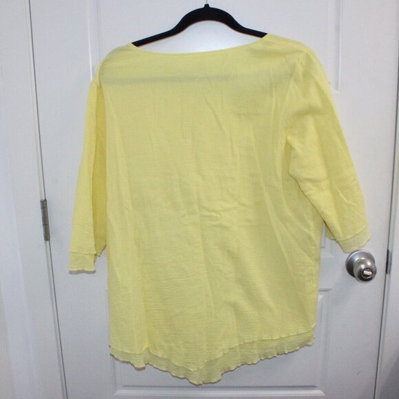 Soft Surroundings Size Medium Yellow Scoop Neck Scallop Trim Half Sleeve Blouse - Picture 3 of 3